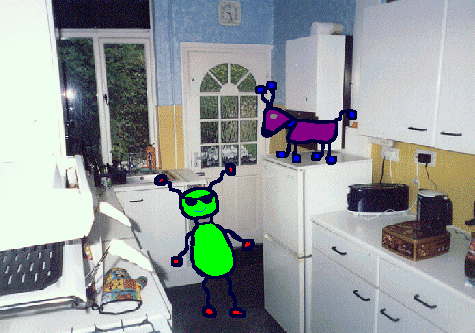 Bob the Alien and Bobsdog in the kitchen